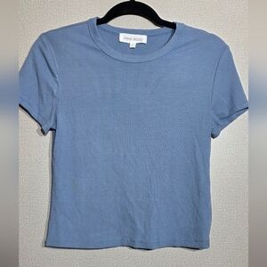 Pink Rose Light Blue Ribbed Short Sleeve Top